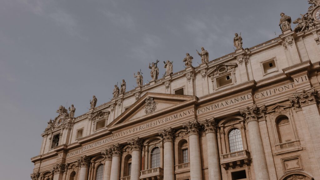 St Peter’s Basilica in Vatican City Rome captured in warm light, destination wedding photographer in Italy scouting luxury wedding and elopement locations